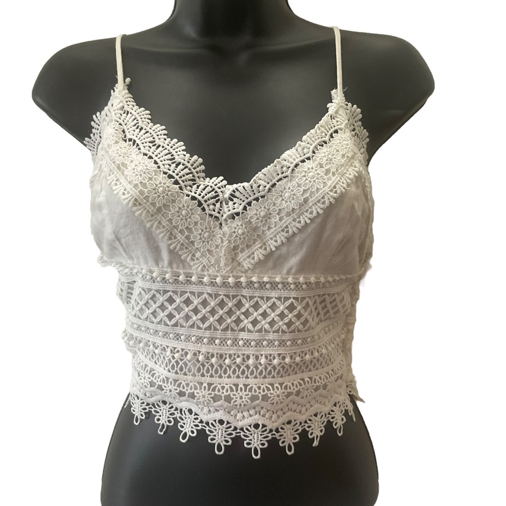 White Lace Crochet Crop Top Sale today!